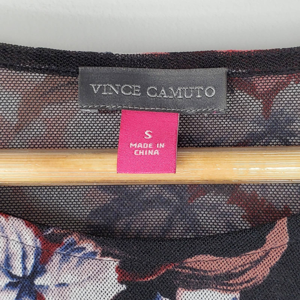 Vince Camuto Floral Print Balloon Sleeve Blouse Top Black Pink Size Small - Picture 4 of 9